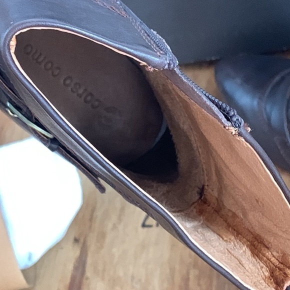 Corso Como | Leonor Brown Coffee Burnish Calf Wood Stack Heel Buckle Booties 7M - Picture 15 of 17